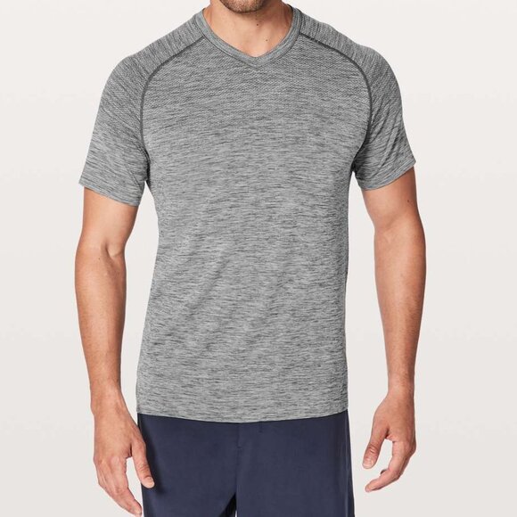 Lululemon • Metal Vent Tech Short Sleeve V-Neck Slate Light Gray White Shirt • L - Picture 1 of 11